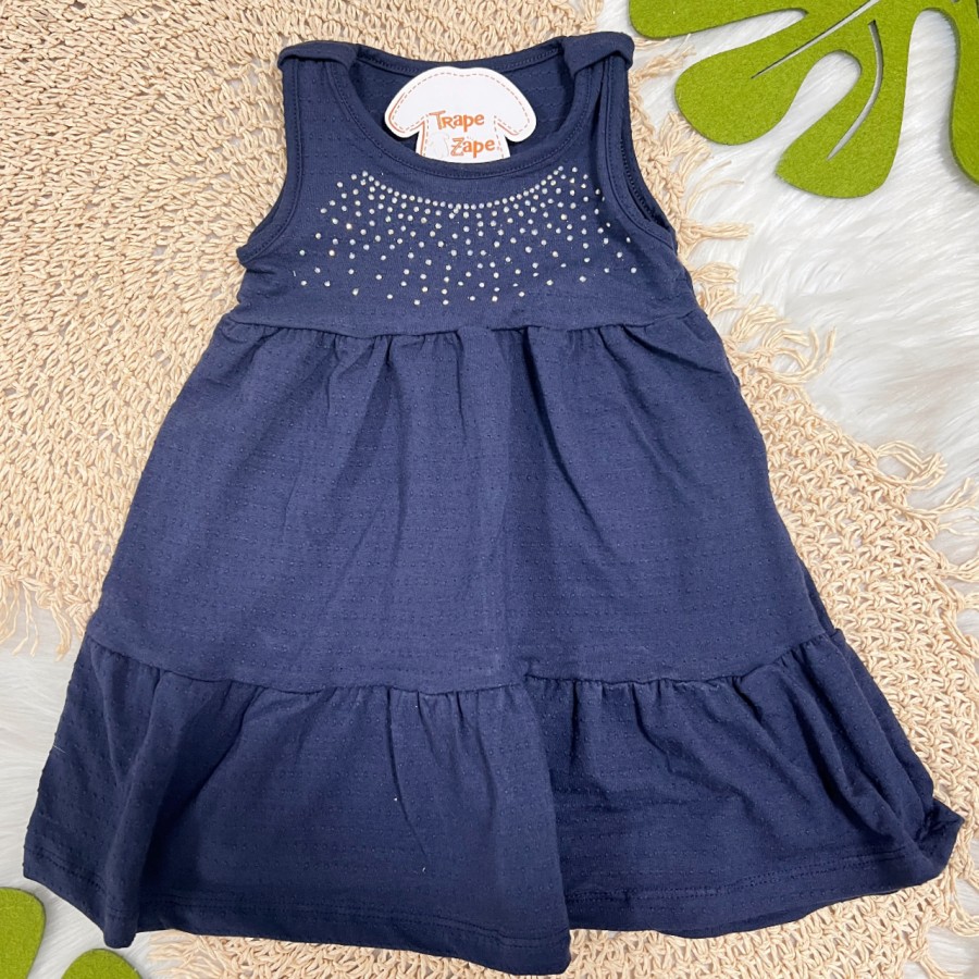 Vestido Manga Curta com Brilhos - Azul Marinho